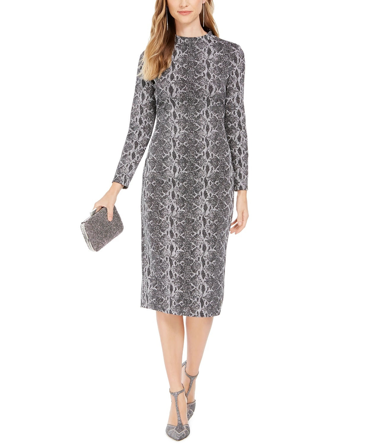 INC International Concepts Women's Snake Embossed Sheath Midi Dress Gray Size 6