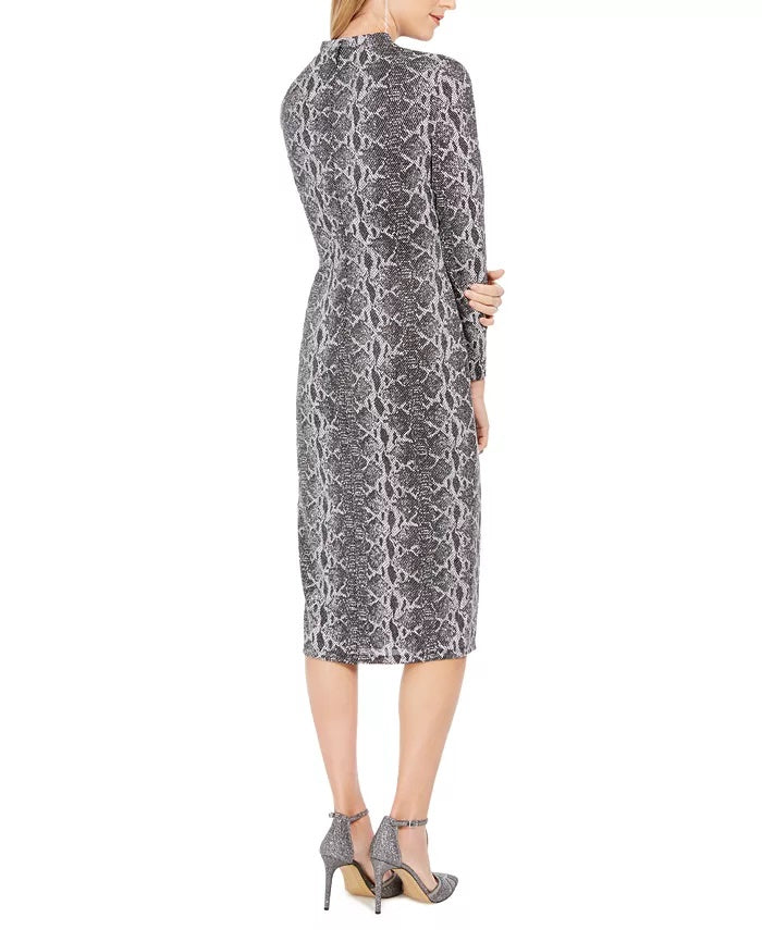 INC International Concepts Women's Snake Embossed Sheath Midi Dress Gray Size 6