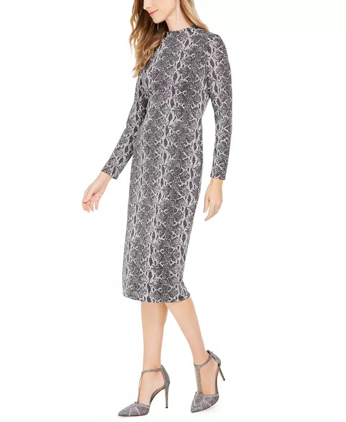 INC International Concepts Women's Snake Embossed Sheath Midi Dress Gray Size 6