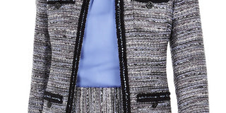 Anne Klein Women's Contrast Trim Tweed Jacket Dark Grey Size 6