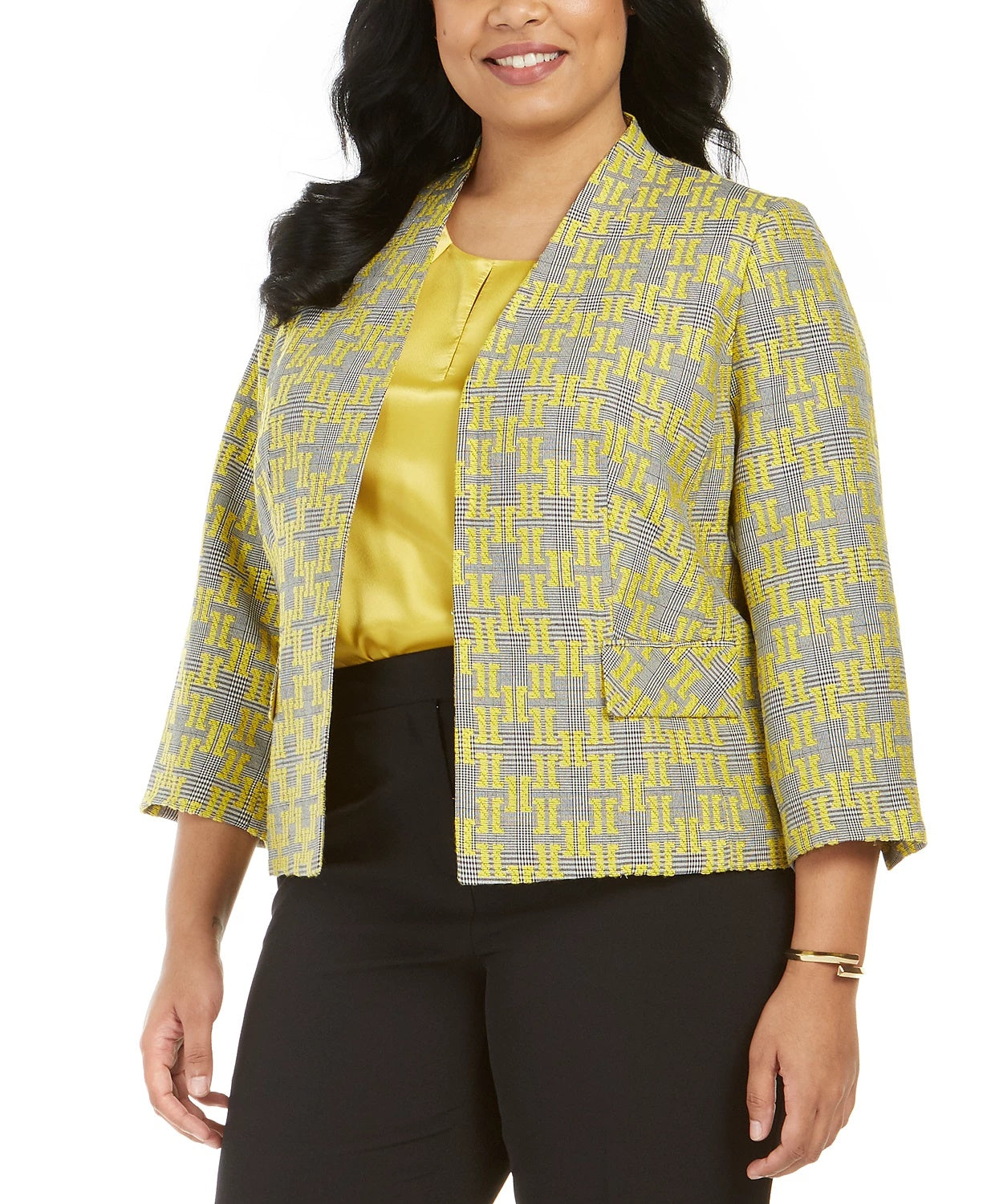 Kasper Women's Jacquard Plaid Jacket Medium Yellow Size 22W