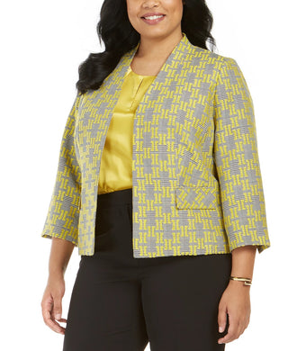 Kasper Women's Jacquard Plaid Jacket Medium Yellow Size 16W