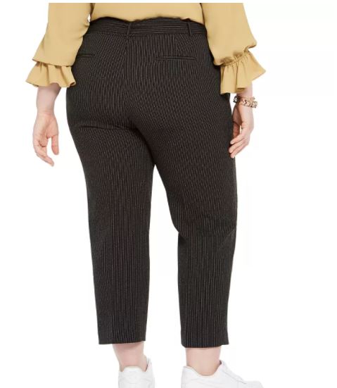 Bar III Women's Trendy Plus Striped Tie Waist Pants Charcoal Size 20W