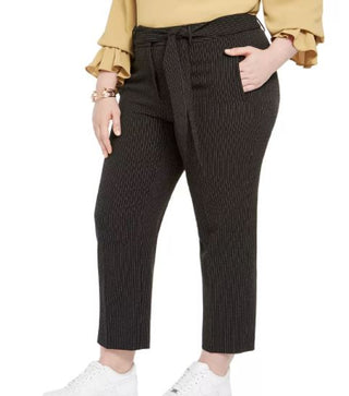 Bar III Women's Trendy Plus Striped Tie Waist Pants Charcoal Size 20W