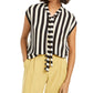 Bar III Women's Striped Tie Neck Blouse Black Size X-Large