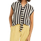 Bar III Women's Striped Tie Neck Blouse Black Size Small