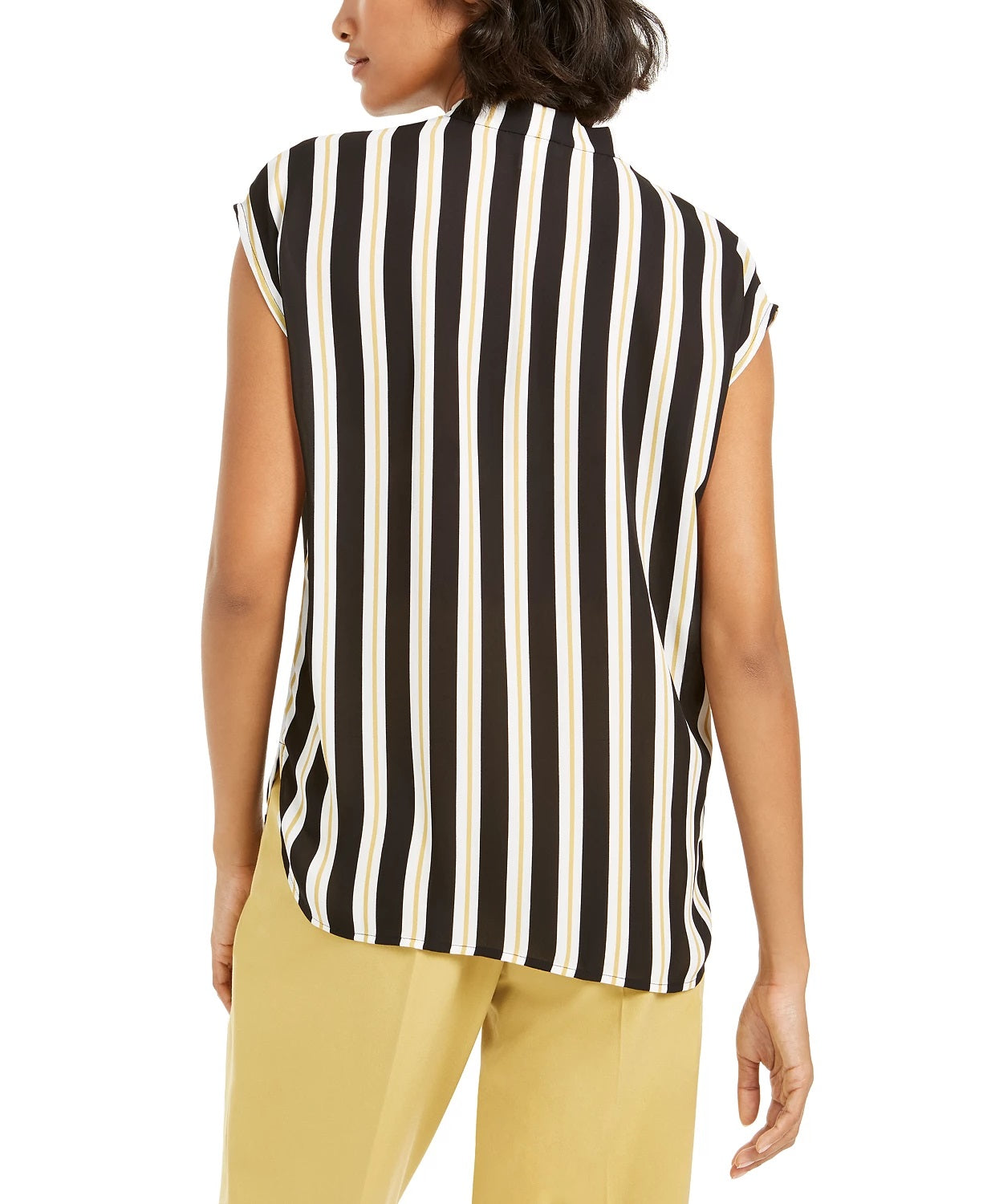 Bar III Women's Striped Tie Neck Blouse Black Size X-Large