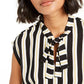 Bar III Women's Striped Tie Neck Blouse Black Size X-Large