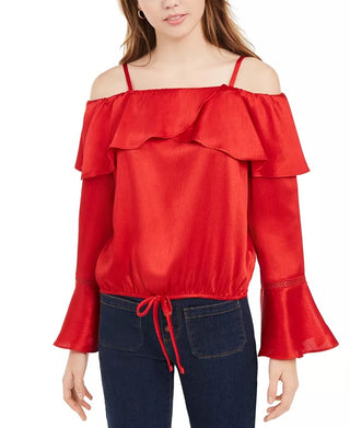 BCX Junior's Ruffled Tie Hem Top Blue Size Large