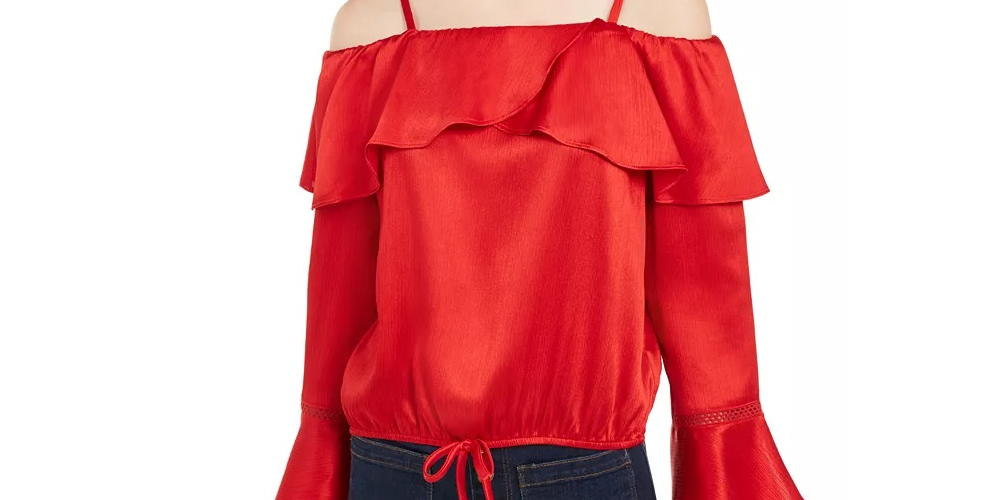 BCX Junior's Ruffled Tie Hem Top Blue Size Large