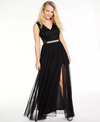 BCX Junior's Glitter Lace & Mesh Gown Black Size 13