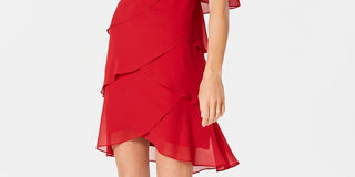 SL Fashions Women's Tiered Chiffon Dress Red Size 8