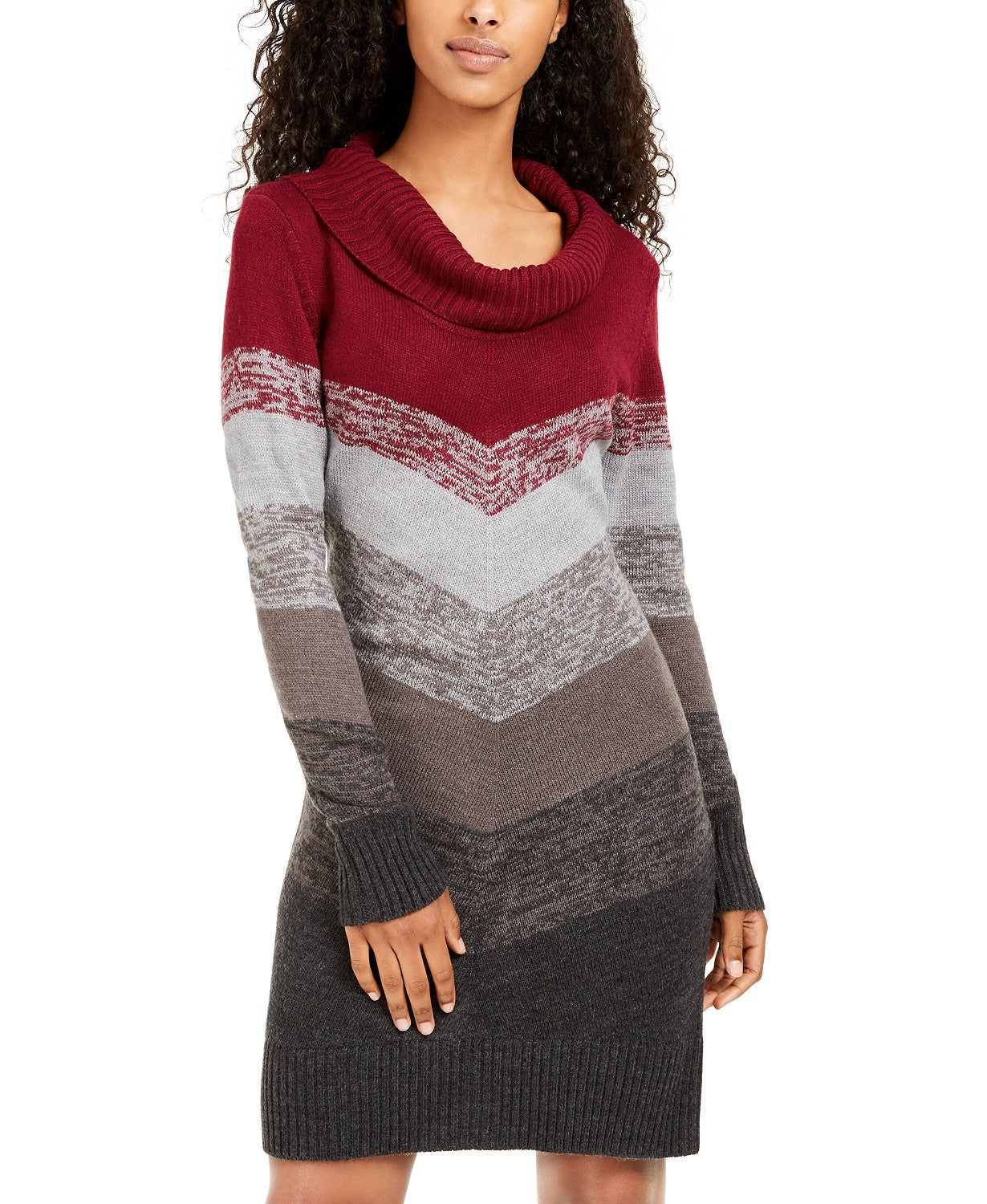 BCX Juniors' Cowlneck Chevron Sweater Dress Dark Red Size X-Large