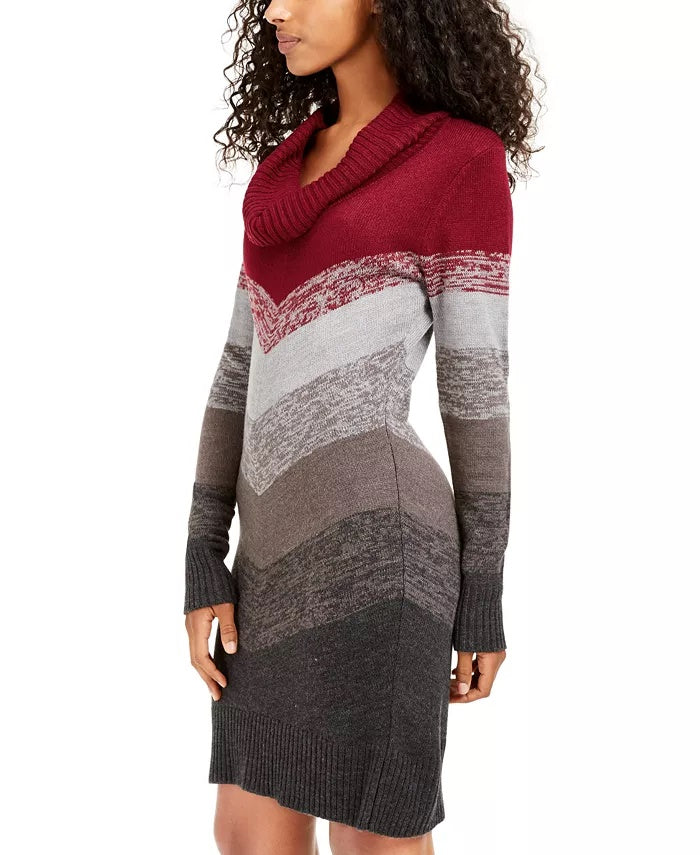 BCX Juniors' Cowlneck Chevron Sweater Dress Dark Red Size X-Large