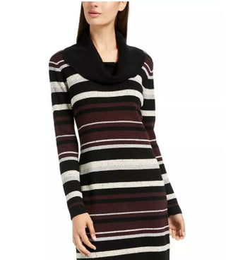 BCX Junior's Cowlneck Speckled Stripe Sweater Dress Black Size Medium