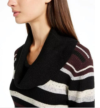 BCX Junior's Cowlneck Speckled Stripe Sweater Dress Black Size Medium