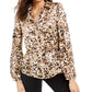 Thalia Sodi Women's Printed Zip Peplum Top Brown Size Medium