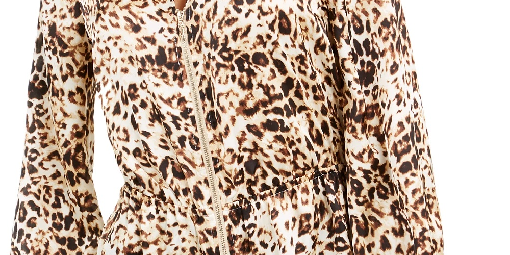 Thalia Sodi Women's Printed Zip Peplum Top Brown Size Extra Large