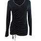Thalia Sodi Women' Cinch-Front Rhinestone Top Black Size Large