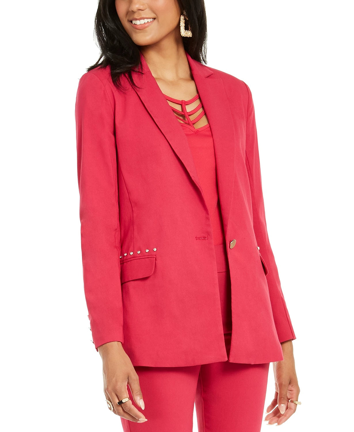 Thalia Sodi Women's Studded-Pocket Blazer Pink Size X-Large