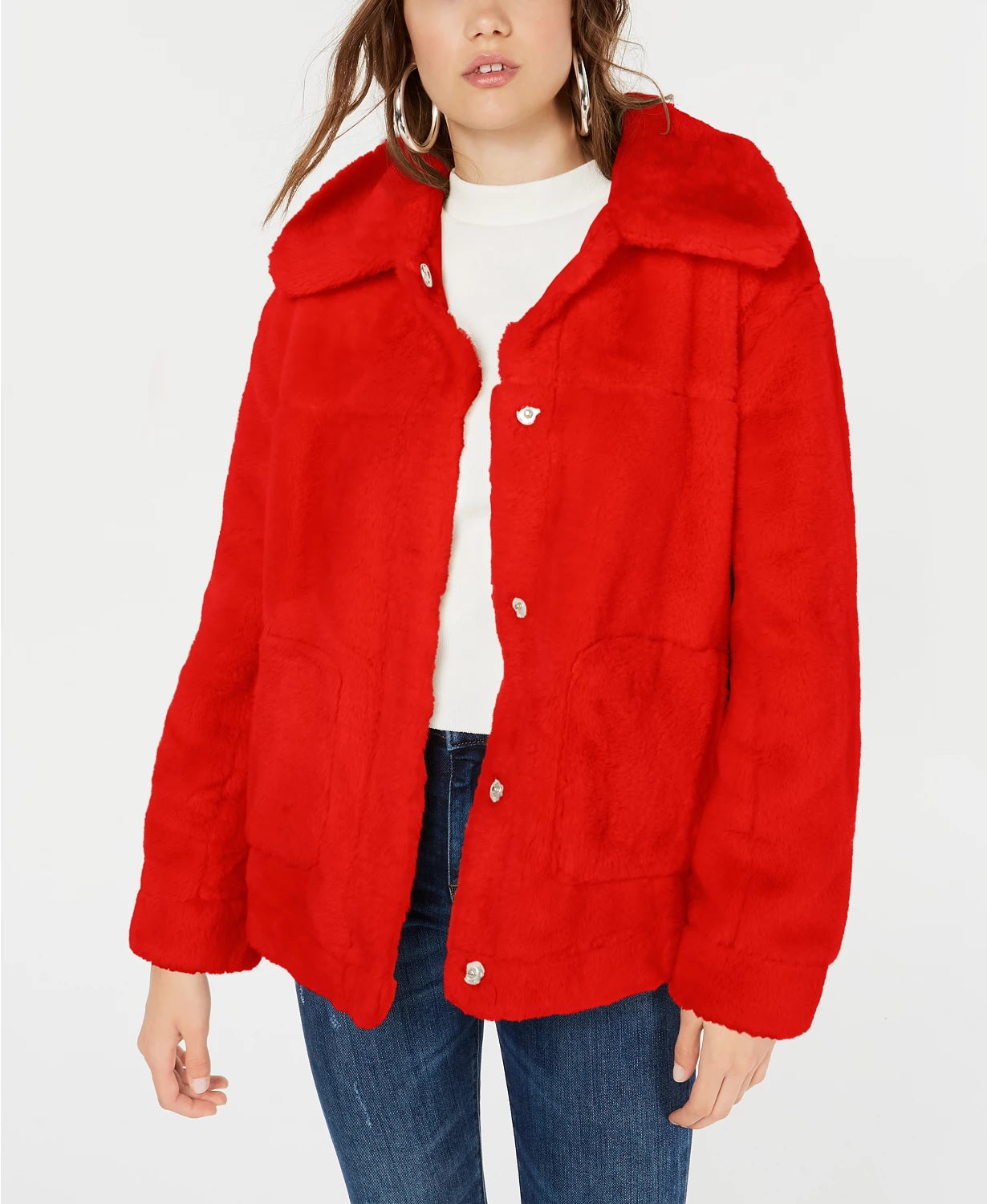 Jou Jou Juniors' Faux-Fur Jacket Red Size Medium