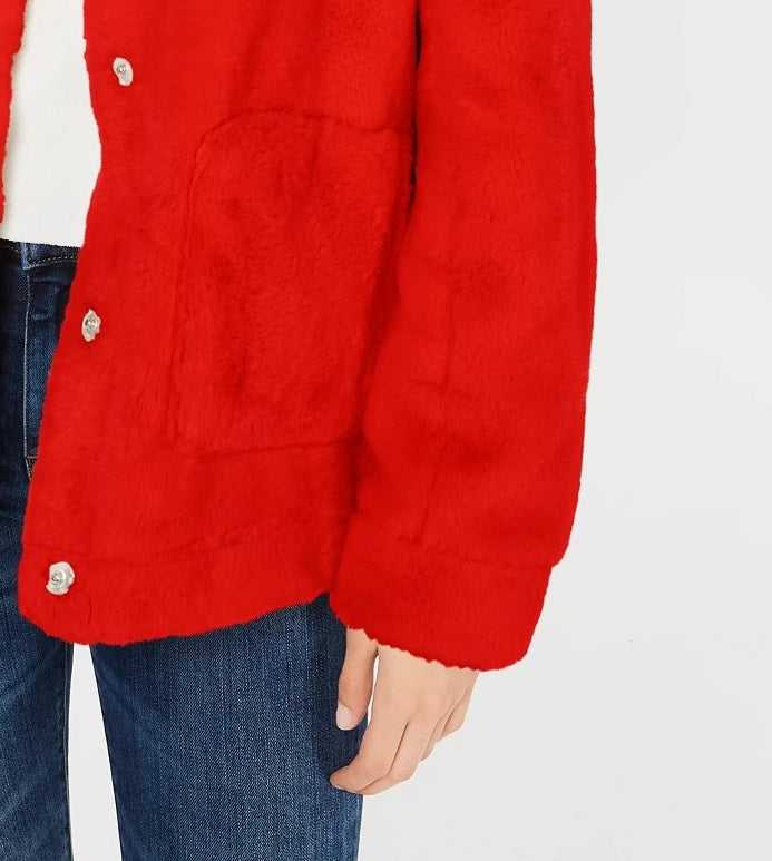 Jou Jou Juniors' Faux-Fur Jacket Red Size Medium