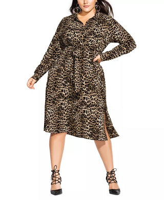 City Chic Women's Trendy Plus Leopard Print Shirtdress Black Size 22W