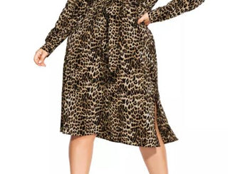 City Chic Women's Trendy Plus Leopard Print Shirtdress Black Size 22W