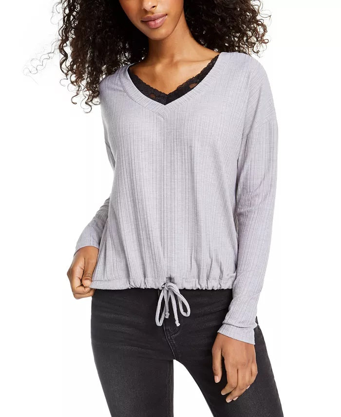 Self Esteem Juniors' Lace-Trim Top Gray Size Large