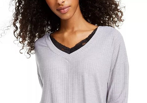 Self Esteem Juniors' Lace-Trim Top Gray Size Large