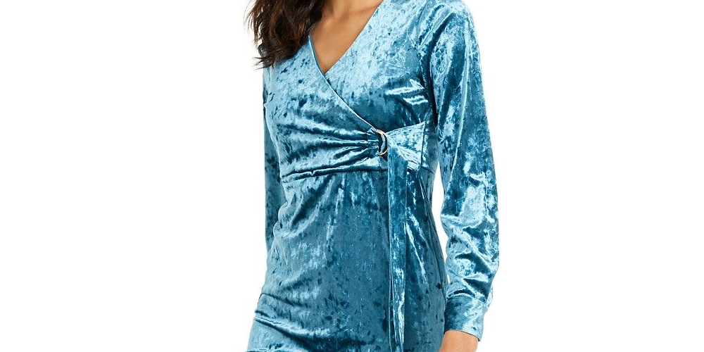 Thalia Sodi Women's Side Tie Velvet Surplice Dress Turq/Aqua