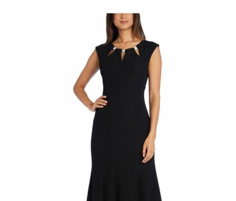 R & M Richards Women's Embellished Keyhole Mermaid Gown Black Size 14