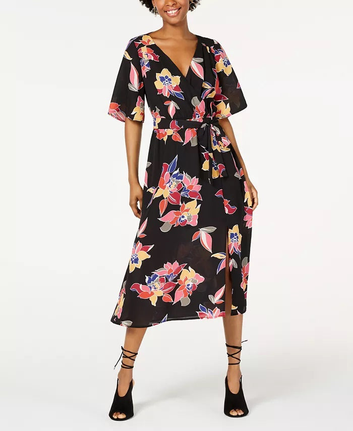 Trixxi Junior's Faux Wrap Midi Dress Black Size X-Small