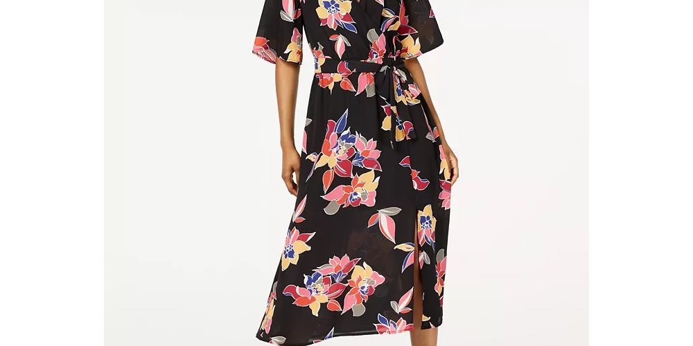 Trixxi Junior's Faux Wrap Midi Dress Black Size X-Small