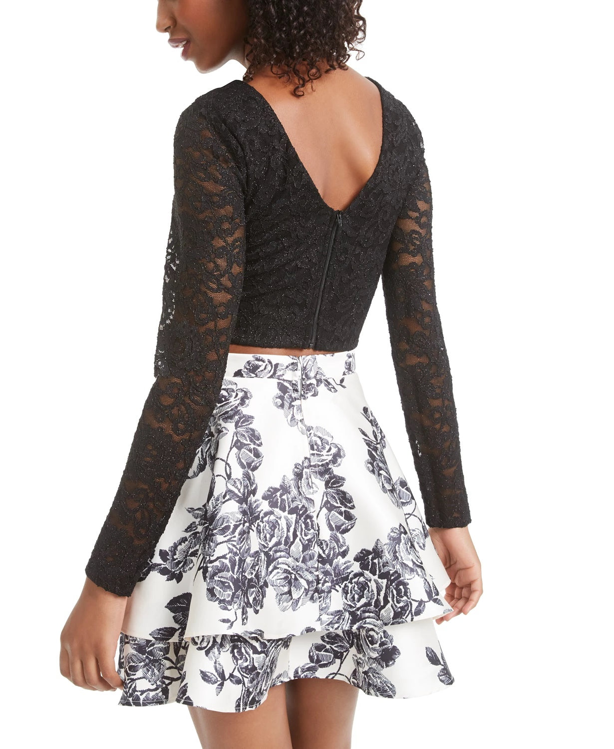 City Studios Junior's 2 Pc Lace & Floral Print Dress Black Size 1