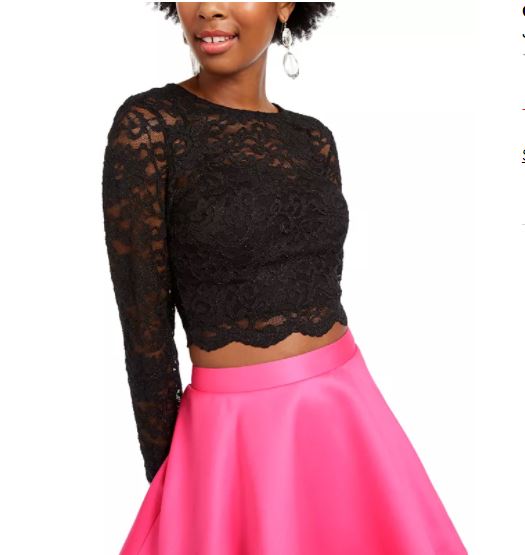 City Studios Junior's 2 Pc Lace Top & Satin Skirt Dress Pink Size 11