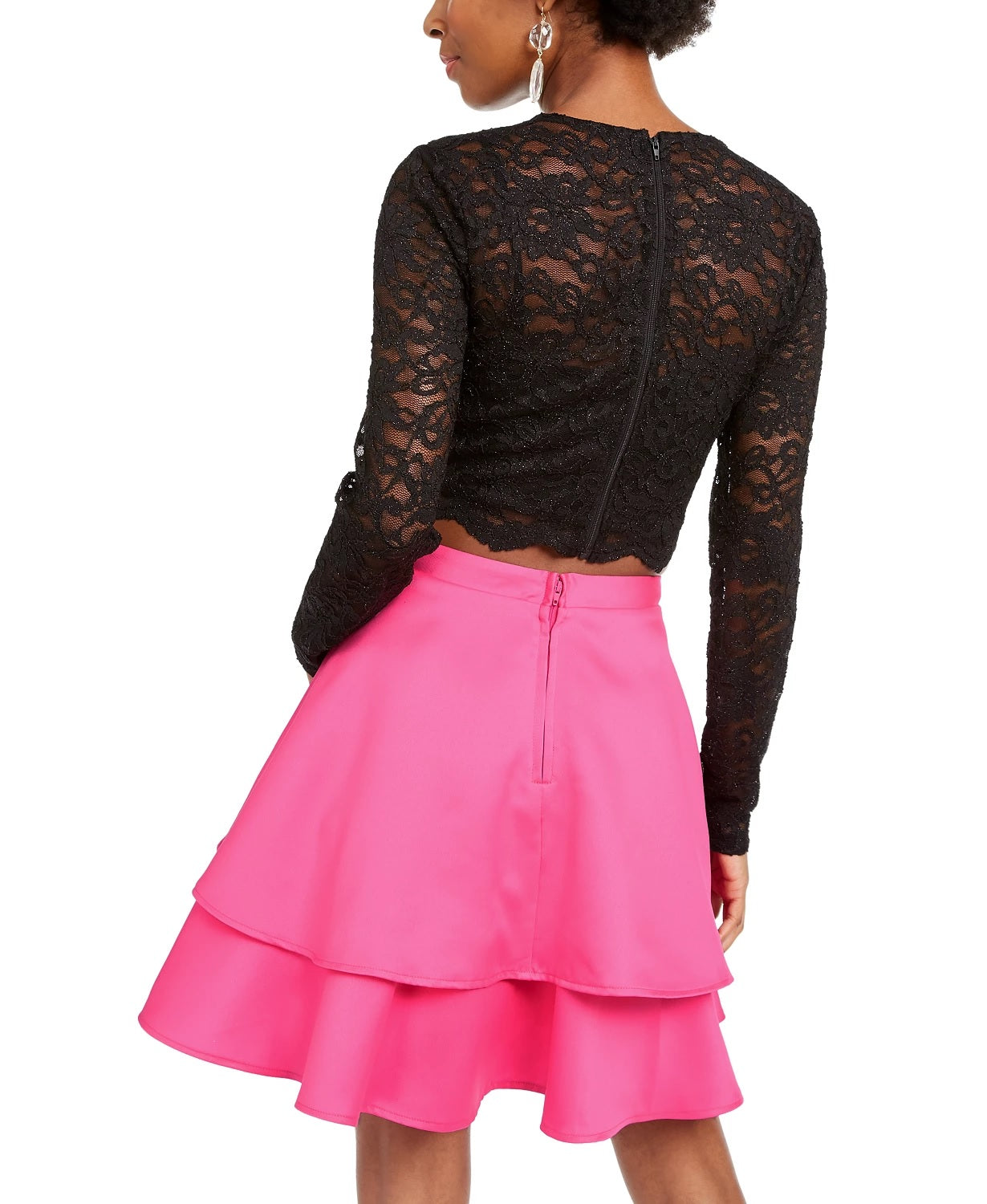 City Studios Juniors' 2-Pc. Lace Top & Satin Skirt Dress Lt/Paspink Size 1