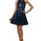 Xscape Women's Floral Sequin Lace Skater Dress Size Blue Size 6