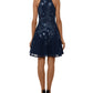 Xscape Women's Floral Sequin Lace Skater Dress Size Blue Size 6