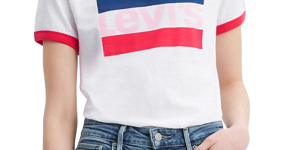 Levi's Women's Cotton Logo Ringer T-Shirt White Size X-Large