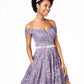 City Studios Junior's Off The Shoulder Lace Fit & Flare Dress Purple Size 5