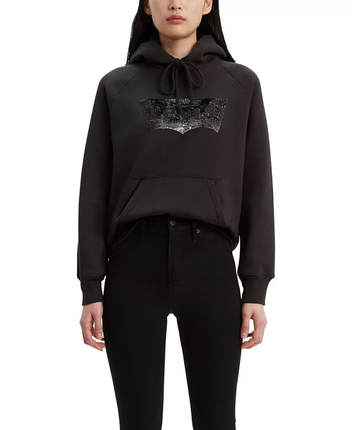 Levi's Women's Sequin Graphic Sport Hoodie Black Size Large