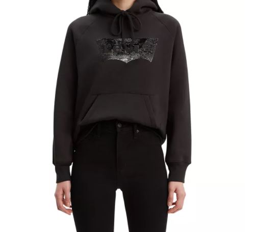 Levi's Women's Sequin Graphic Sport Hoodie Black Size Large