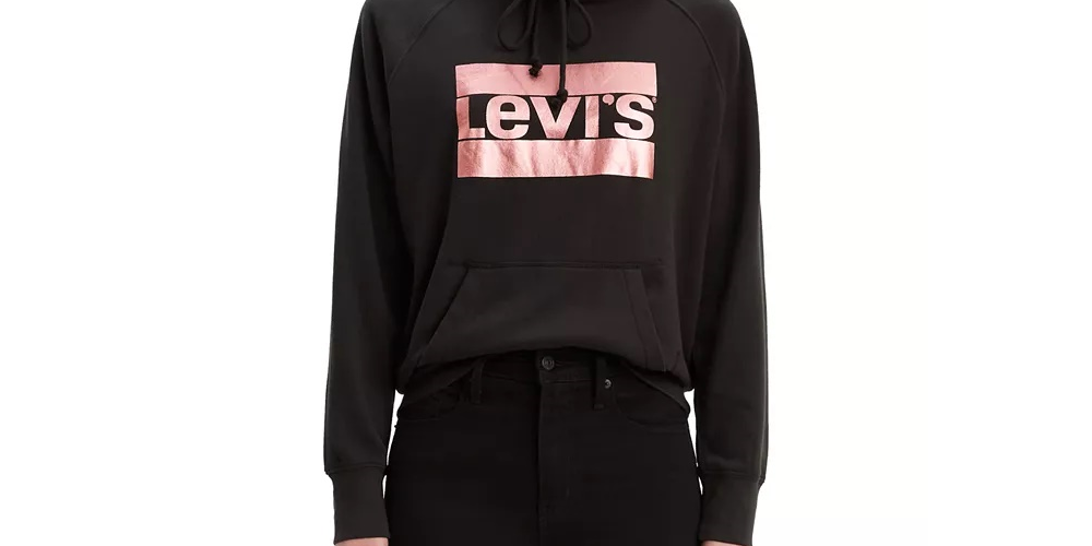 Levi's Women's Metallic Logo Print Hoodie Black Size X-Large