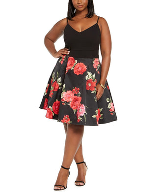 B Darlin Women's Trendy Plus Size Floral Mesh Dress Black Size 20