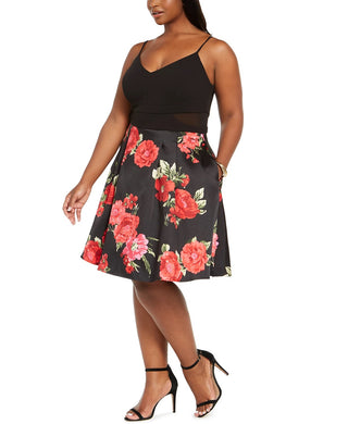 B Darlin Women's Trendy Plus Size Floral Mesh Dress Black Size 20