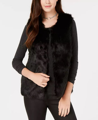 Say What? Juniors' Faux Fur Vest Black Size Medium