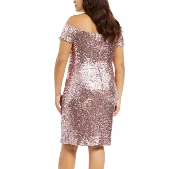 B Darlin Women's Trendy Plus Size Off-The-Shoulder Sequined Bodycon Dress Pink Size 18