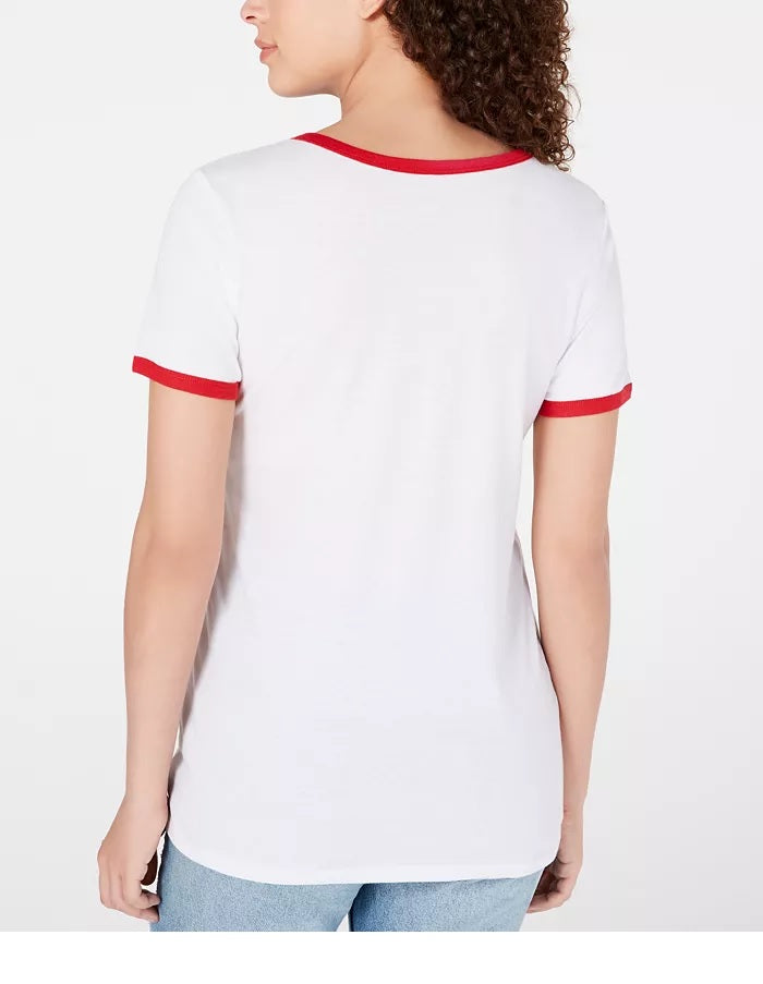 Love Tribe Juniors' Rainbow Stripe Graphic Ringer T-Shirt White Size Large