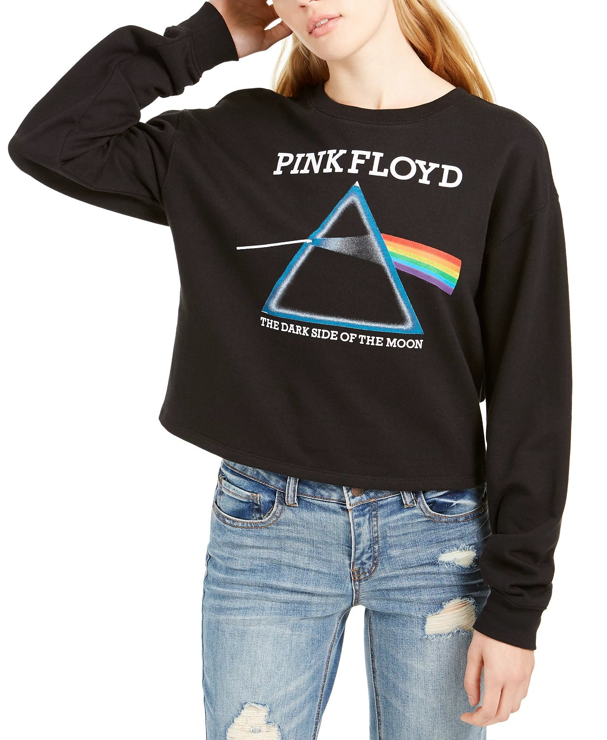 Love Tribe Junior's Pink Floyd Cropped Graphic Sweatshirt Black Size Medium